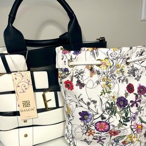 NWT Black and White Purse with Floral Insert